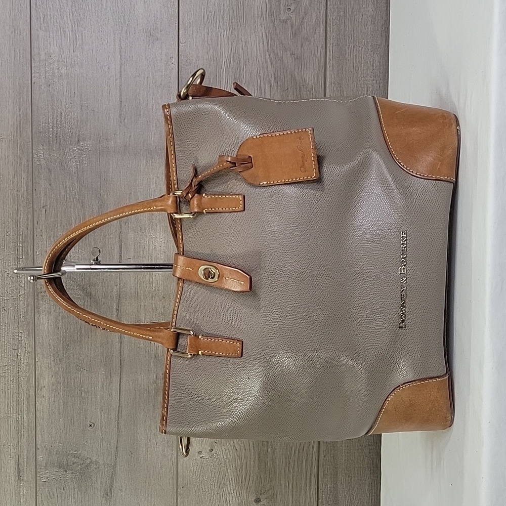 Large Dooney & Bourke Gray/Brown Leather Satchel Shoulder Bag